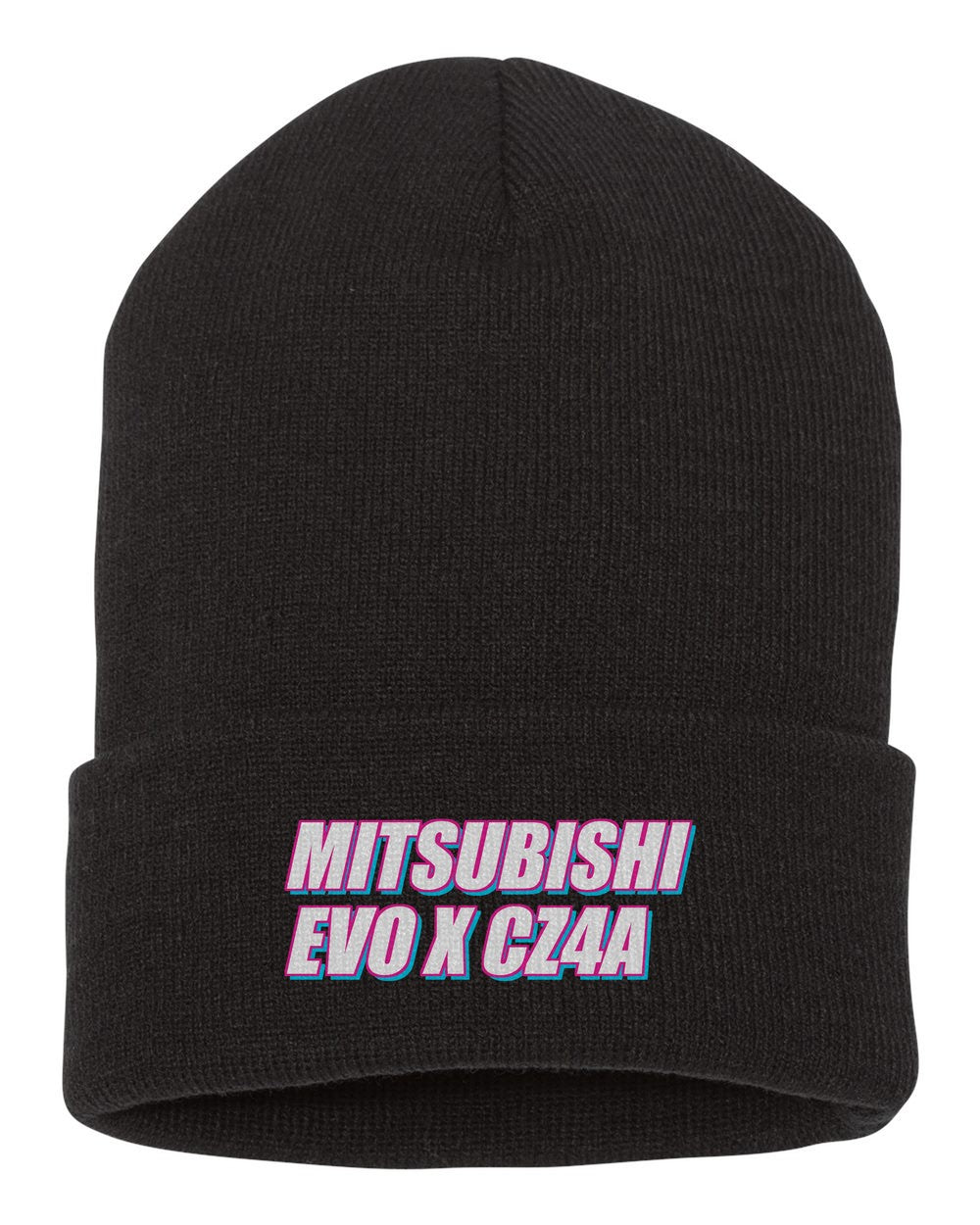 Mitsubishi Evo X Cz4A black beanie front view with car name