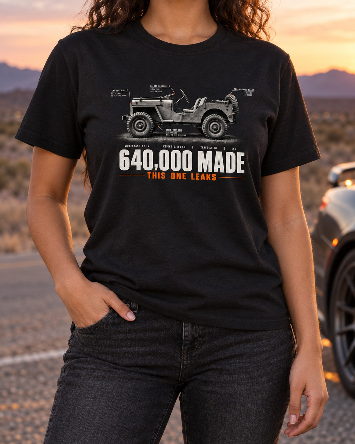 Willys MB Ford GPW 640,000 Made Spec Poster Tee T-Shirt Black worn hero