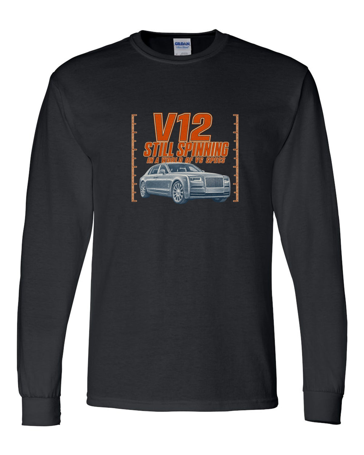 Halftone print of a silver Mercedes-Maybach S680 Z223 front three-quarter black long sleeve front view with the design