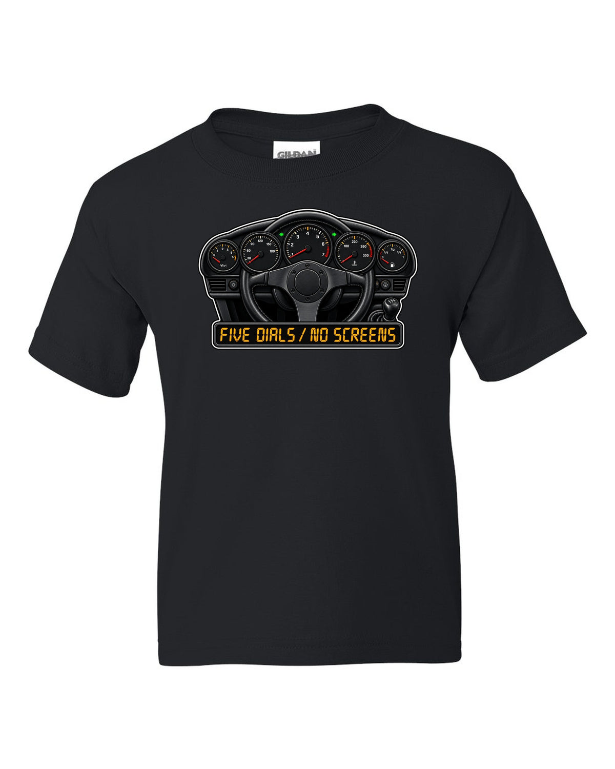 Porsche Cayenne Turbo S 957 sticker-bomb collage design with 550 PS lettering black kids tee front view with the design