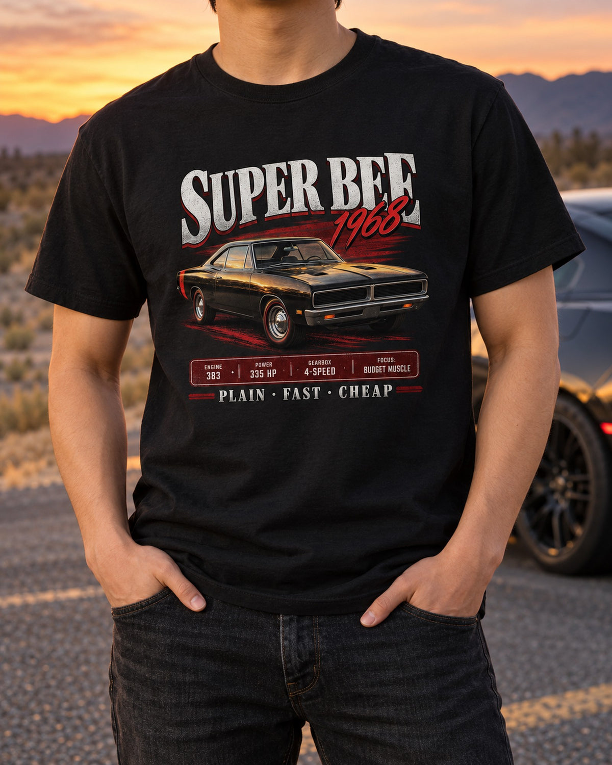 1968 Dodge Coronet Super Bee B-body Archive Panel Shirt T-Shirt Black worn hero