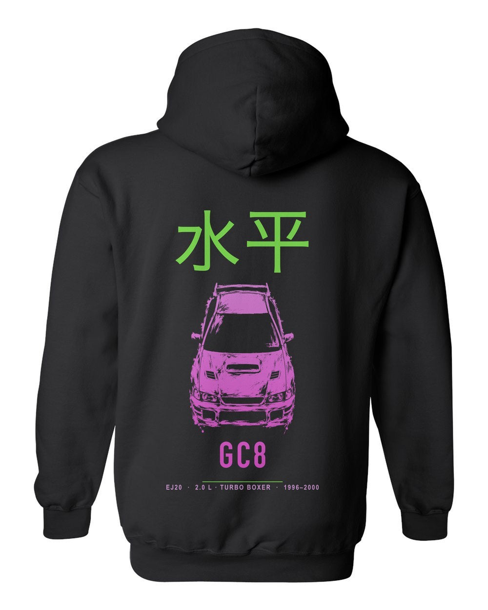 GC8 full-back artwork black pull over hoodie back view with the design