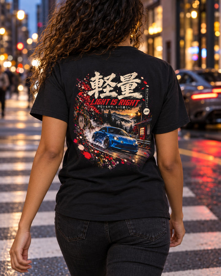 Alpine A110 Light Is Right Shirt, Hoodie & More T-Shirt Black worn hero