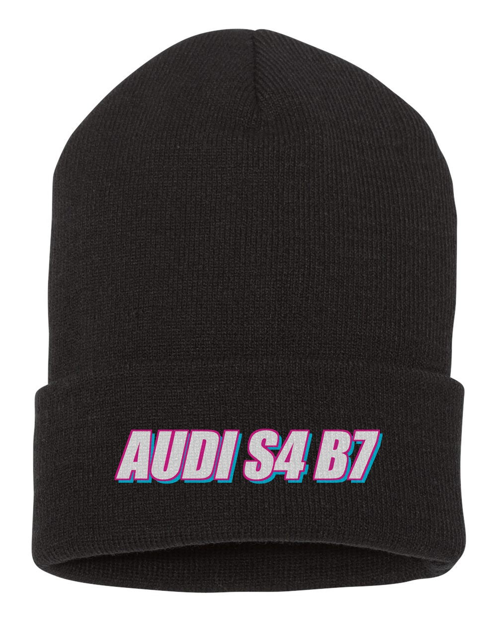 Audi S4 B7 black beanie front view with car name