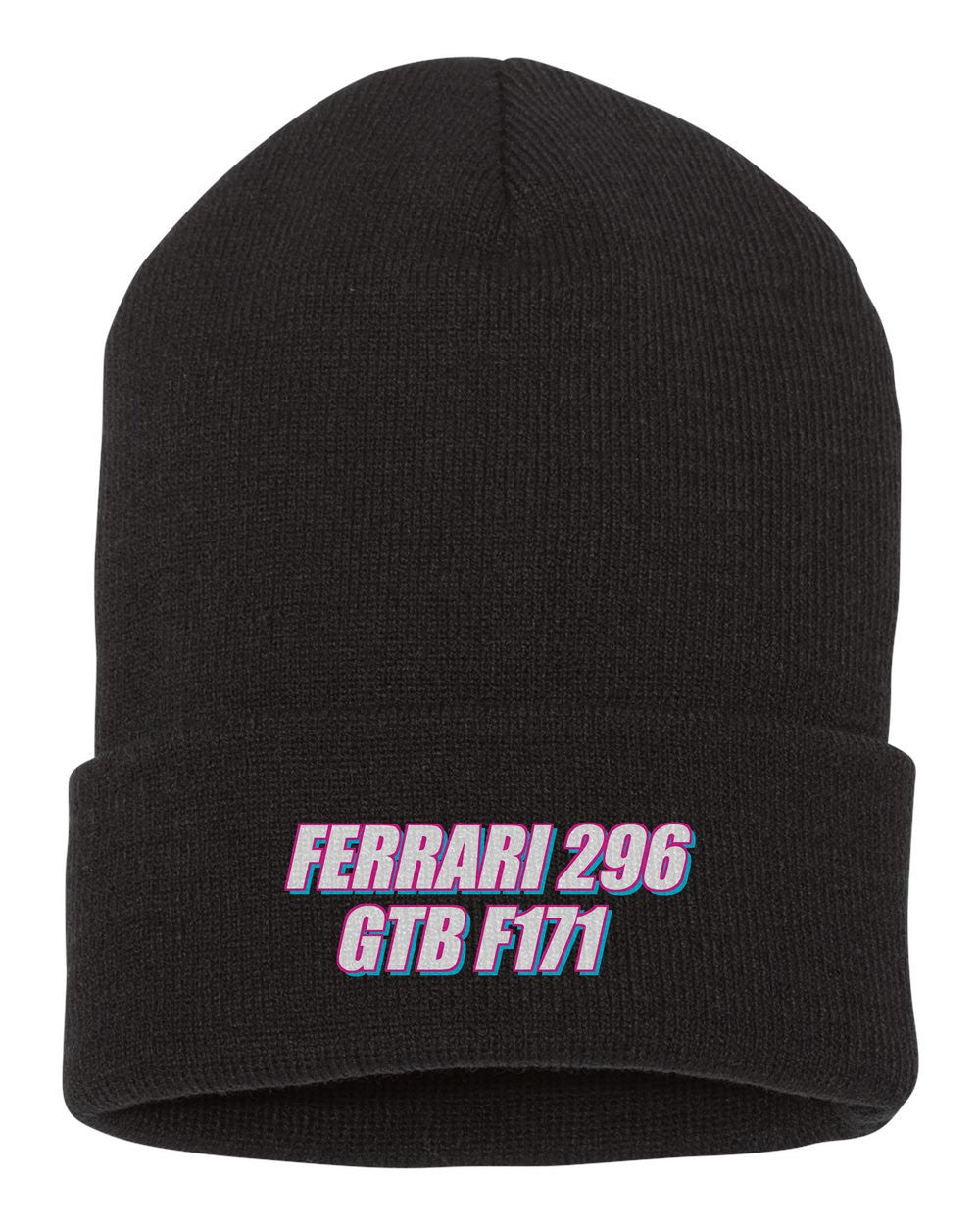 Ferrari 296 Gtb F171 black beanie front view with car name