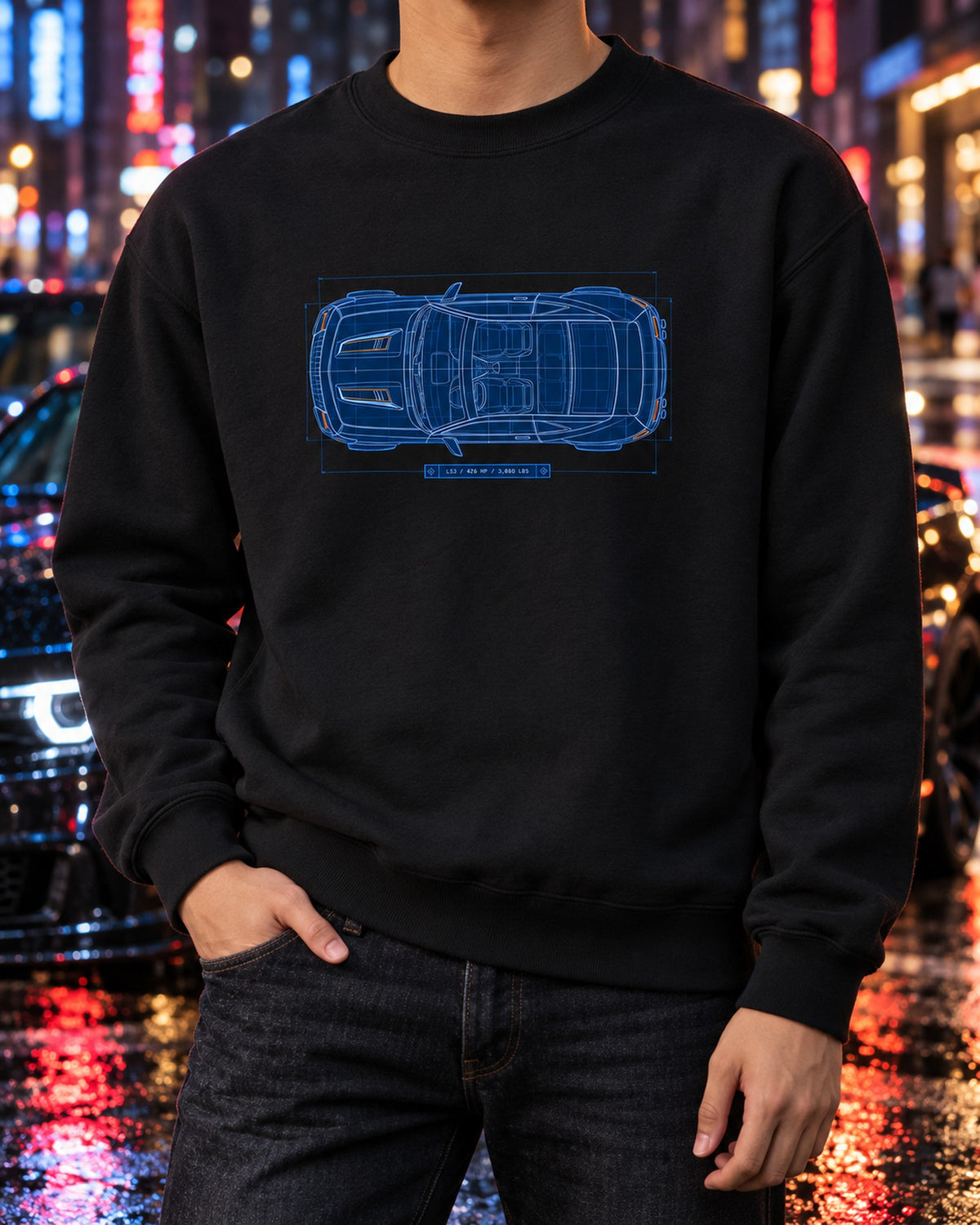 2010 Camaro SS Zeta Blueprint Top View Shirt, LS3 Car Tee Crewneck Black worn hero