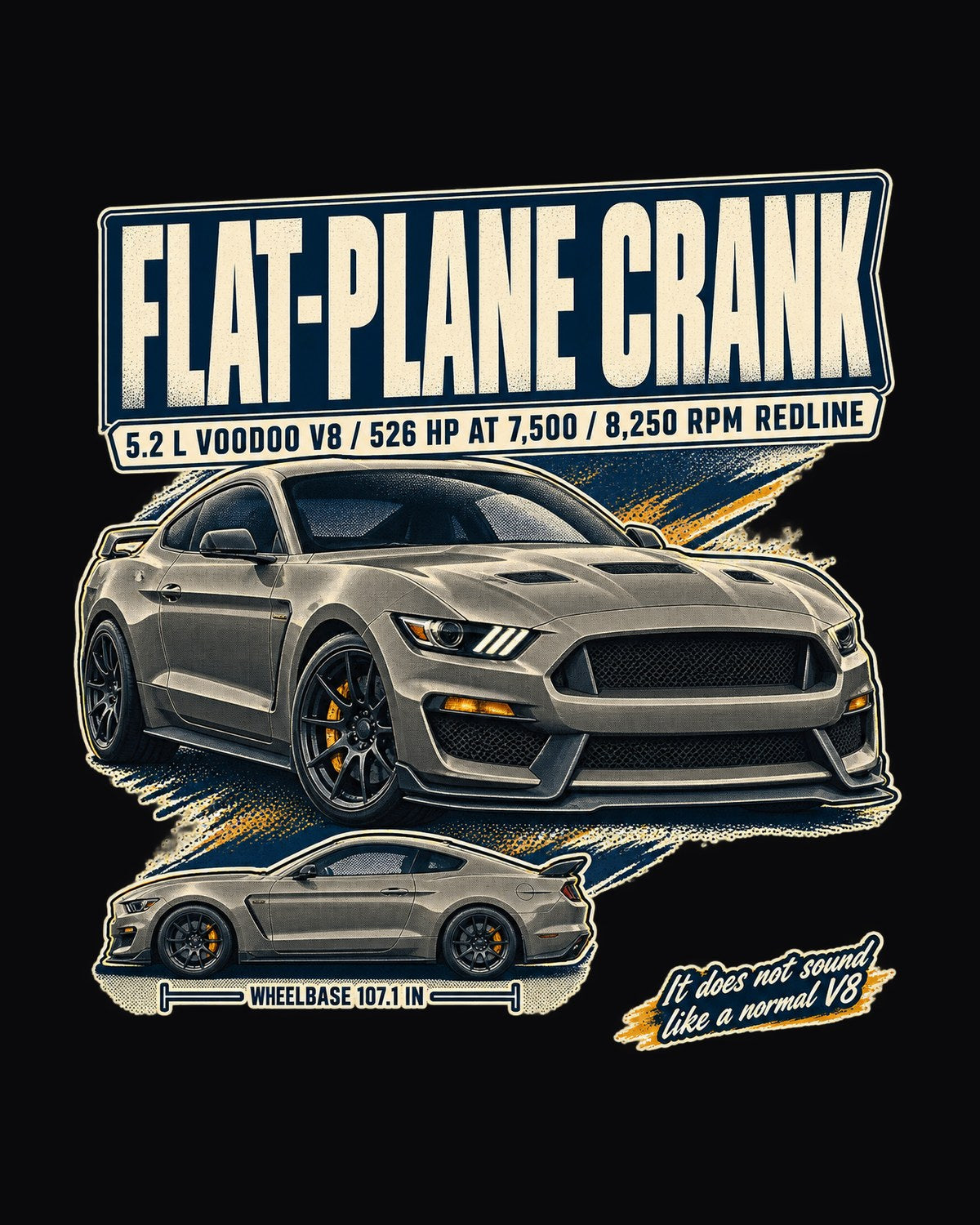 Shelby GT350 S550 Flat-Plane Crank Editorial Car Shirt design only
