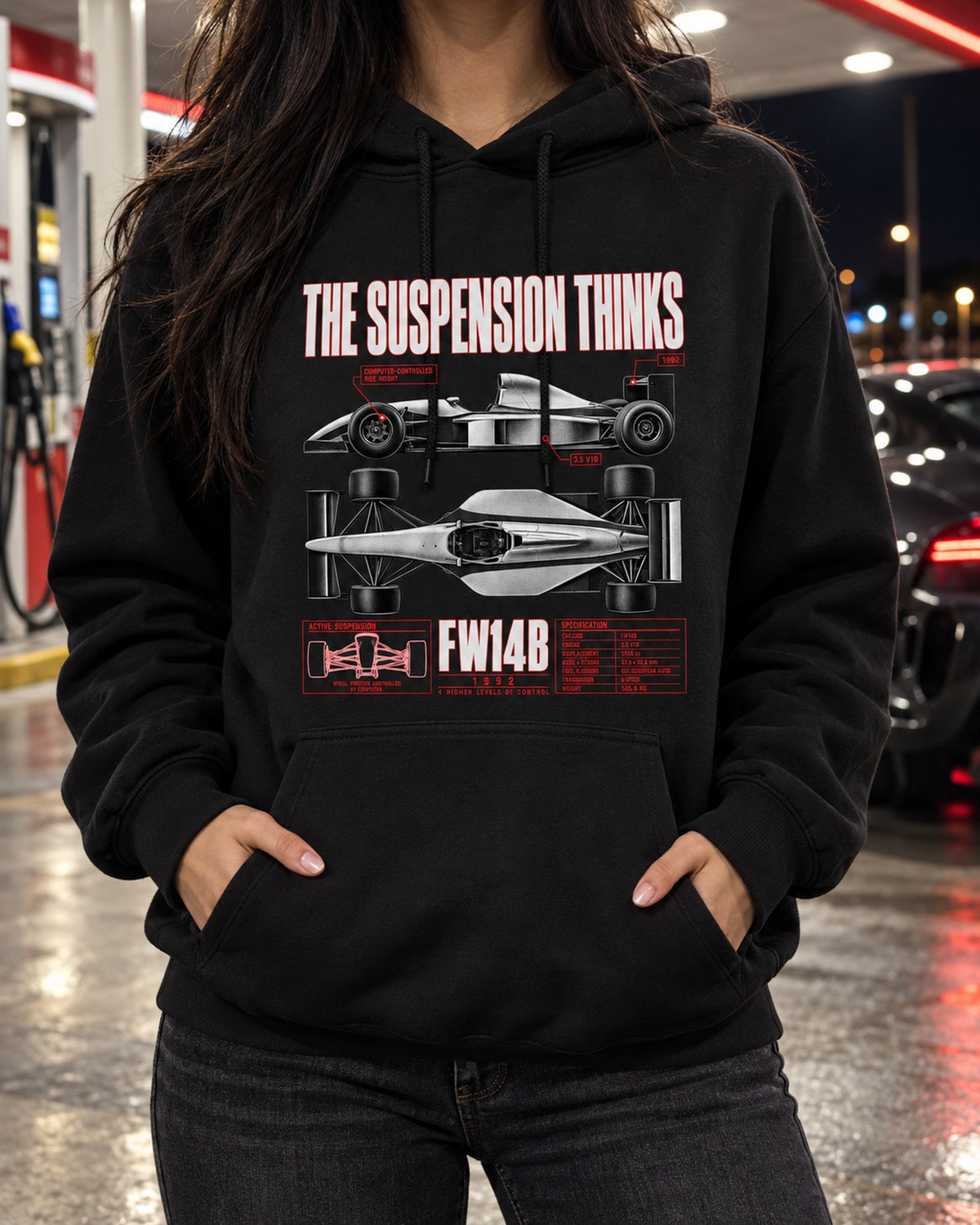 Williams FW14B Active Ride Spec Shirt, 1992 Formula 1 Tee Pull Over Hoodie Black worn hero