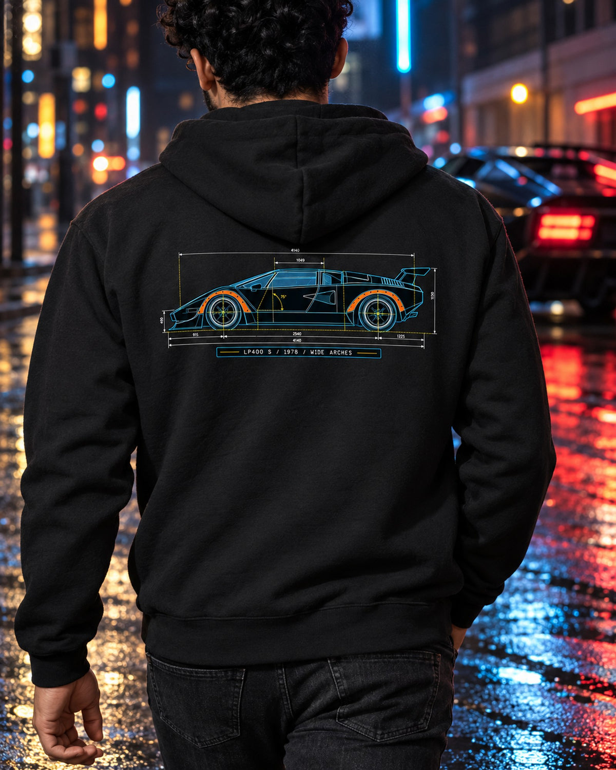 Lamborghini Countach LP400 S Wide Arch Blueprint Shirt, 1978 Zip Hoodie Black worn hero