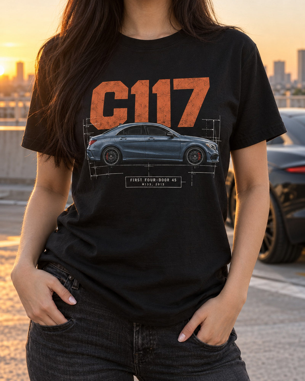 Mercedes-AMG CLA 45 C117 Halftone Shirt, First Four-Door 45 T-Shirt Black worn hero