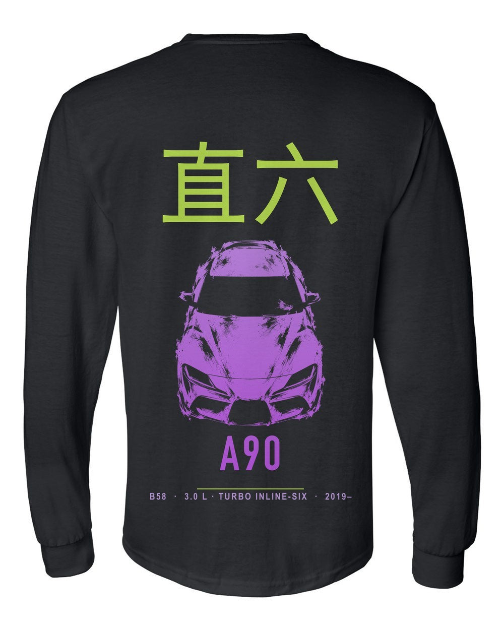 A90 full-back artwork black long sleeve back view with the design