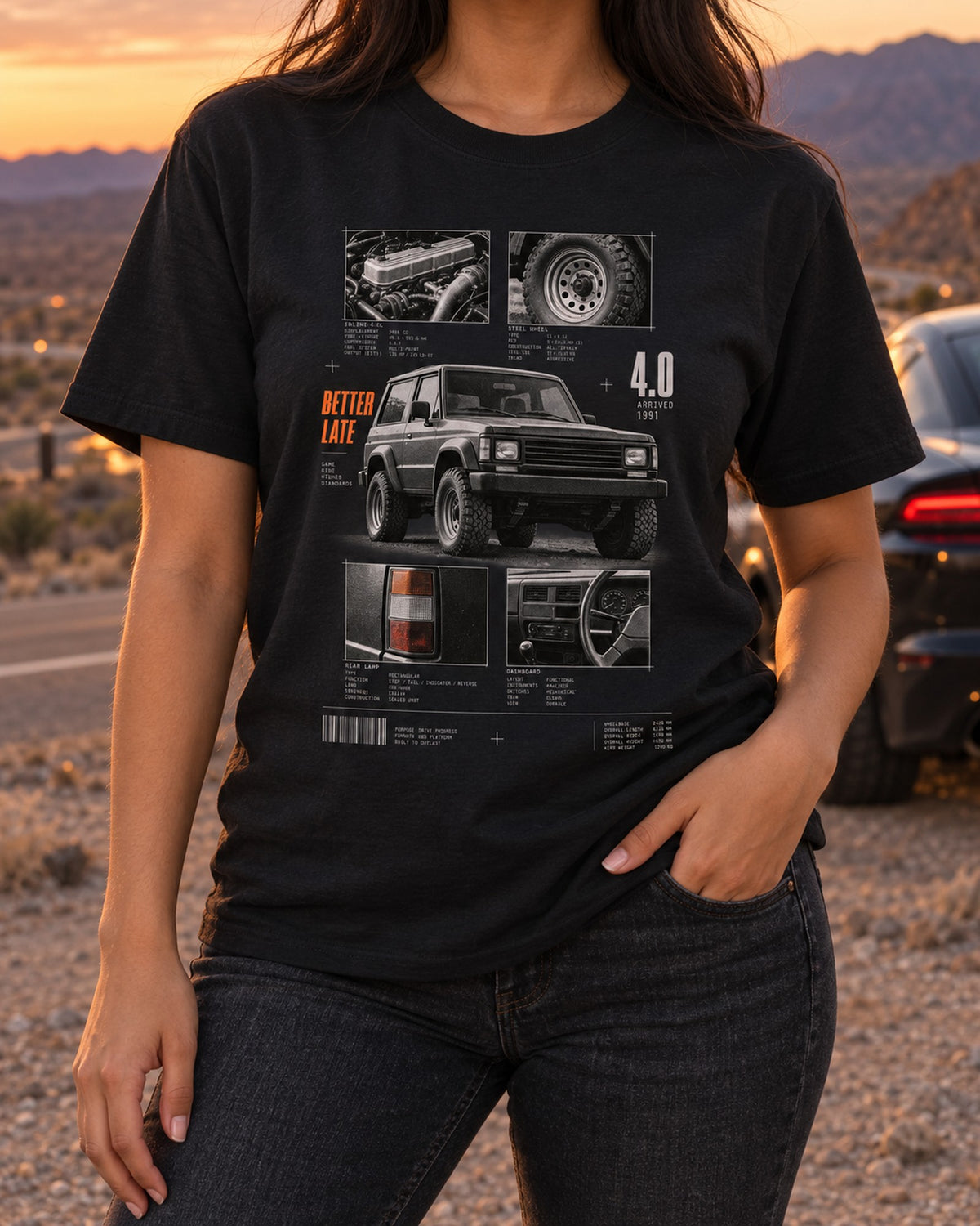 Jeep Wrangler YJ 4.0 Dossier Shirt, 1987-1995 print T-Shirt Black worn hero