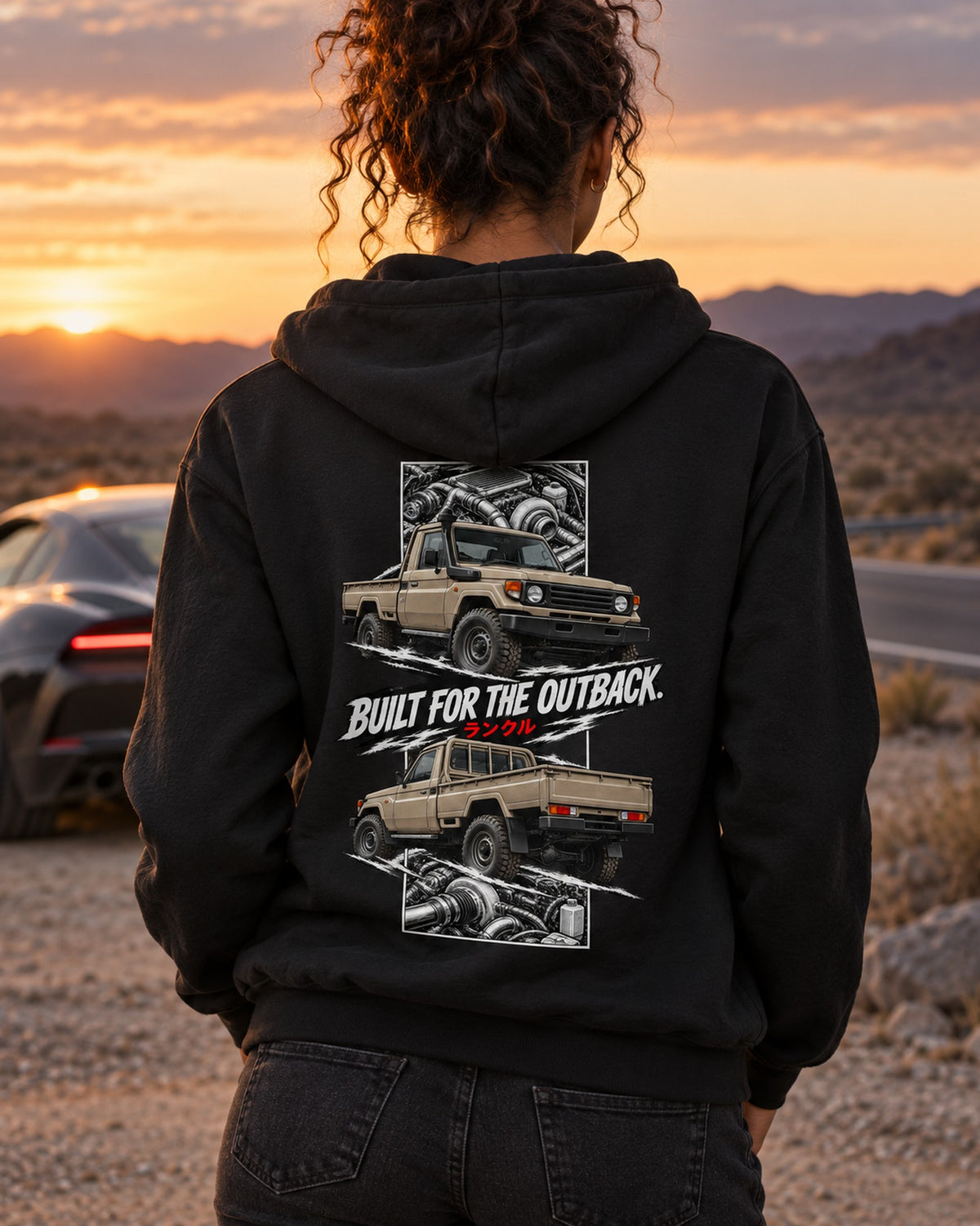 Toyota Land Cruiser 70 Torn Poster Full-Back Graphic Tee Zip Hoodie Black worn hero