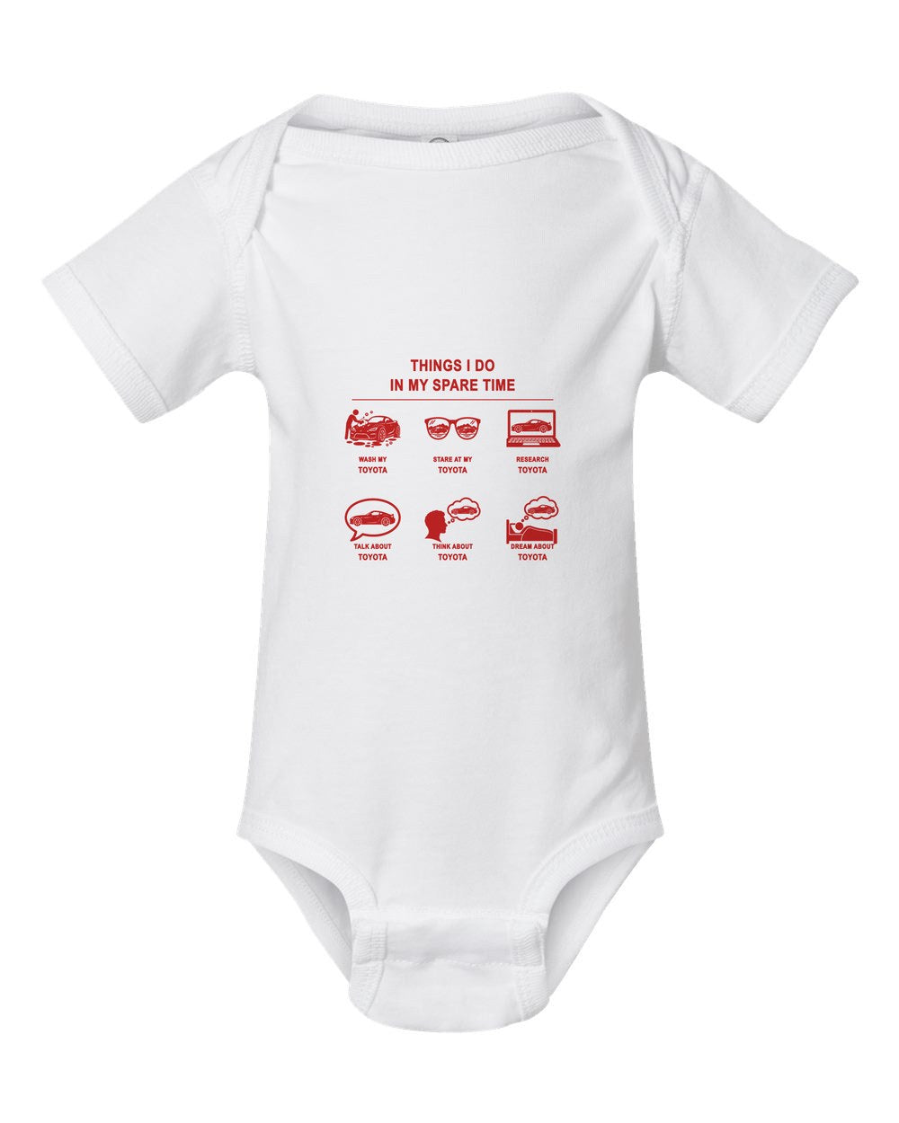 Toyota Things I Do Baby Onesie White front