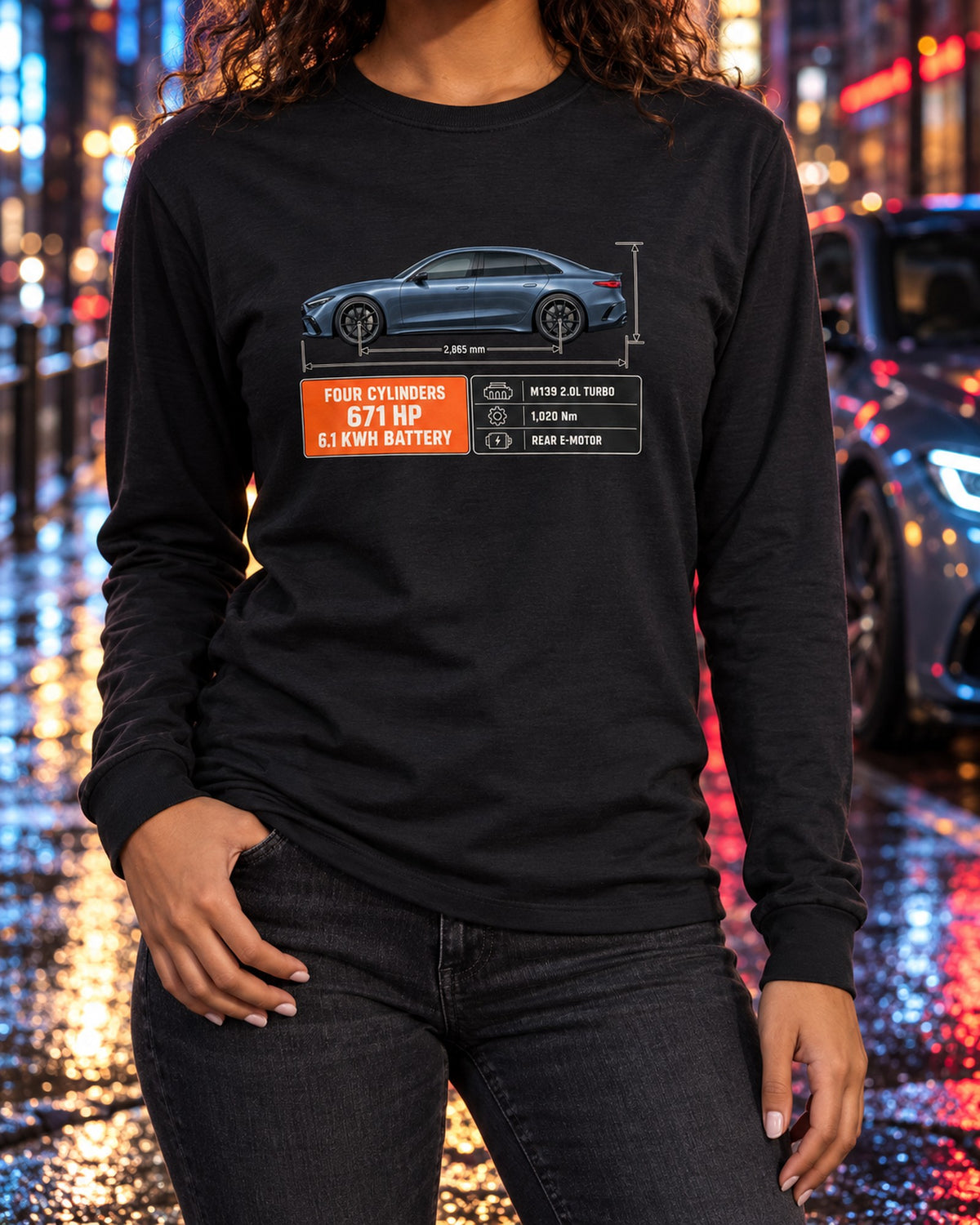 Mercedes-AMG C63 S E Performance W206 Dimension Blueprint Shirt Long Sleeve Black worn hero