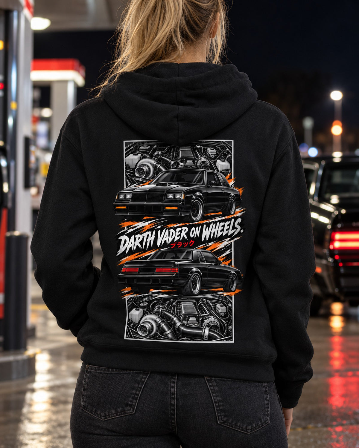 Buick Grand National Torn Poster Full-Back Graphic Tee Zip Hoodie Black worn hero
