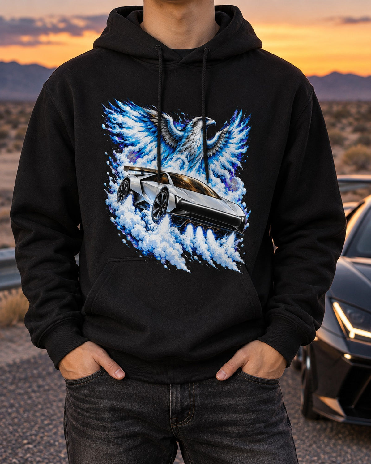 Tesla Roadster Ice Falcon Shirt, Hoodie & More Pull Over Hoodie Black worn hero