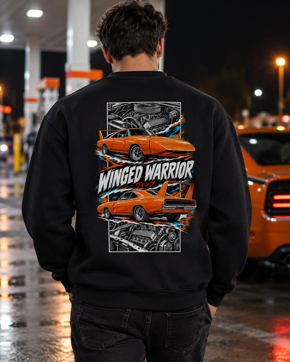 Dodge Charger Daytona Torn Poster Full-Back Graphic Tee Crewneck Black worn hero