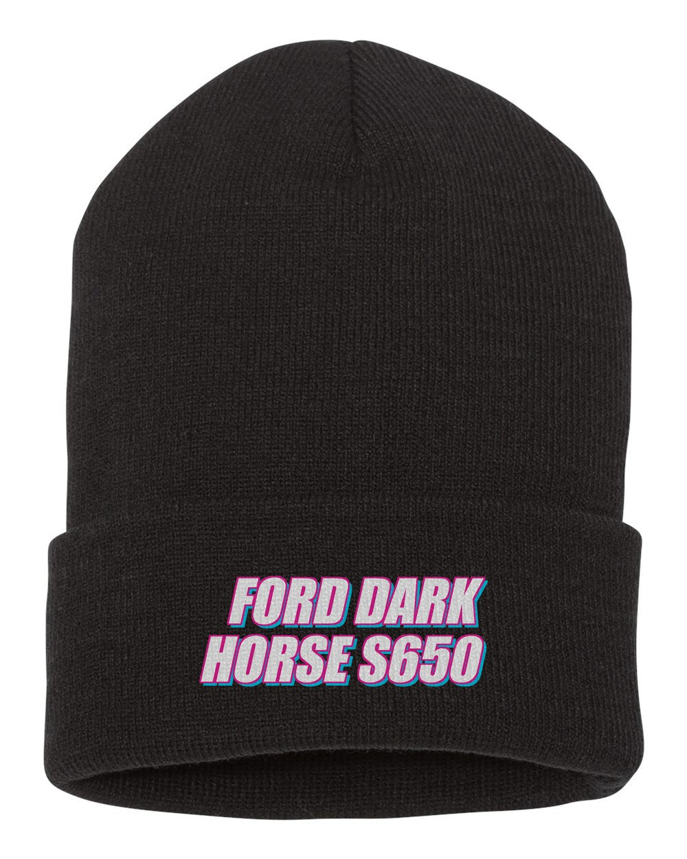 Ford Dark Horse S650 black beanie front view with car name