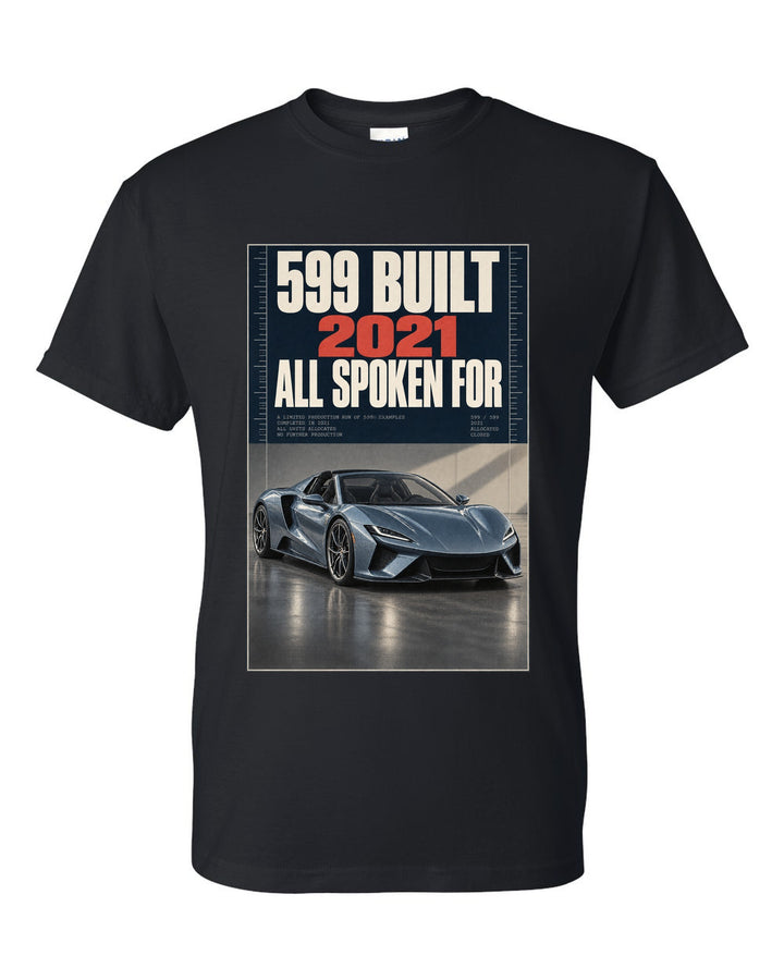 Halftone print of the Ferrari Daytona SP3 on a tee black t-shirt front view with the design