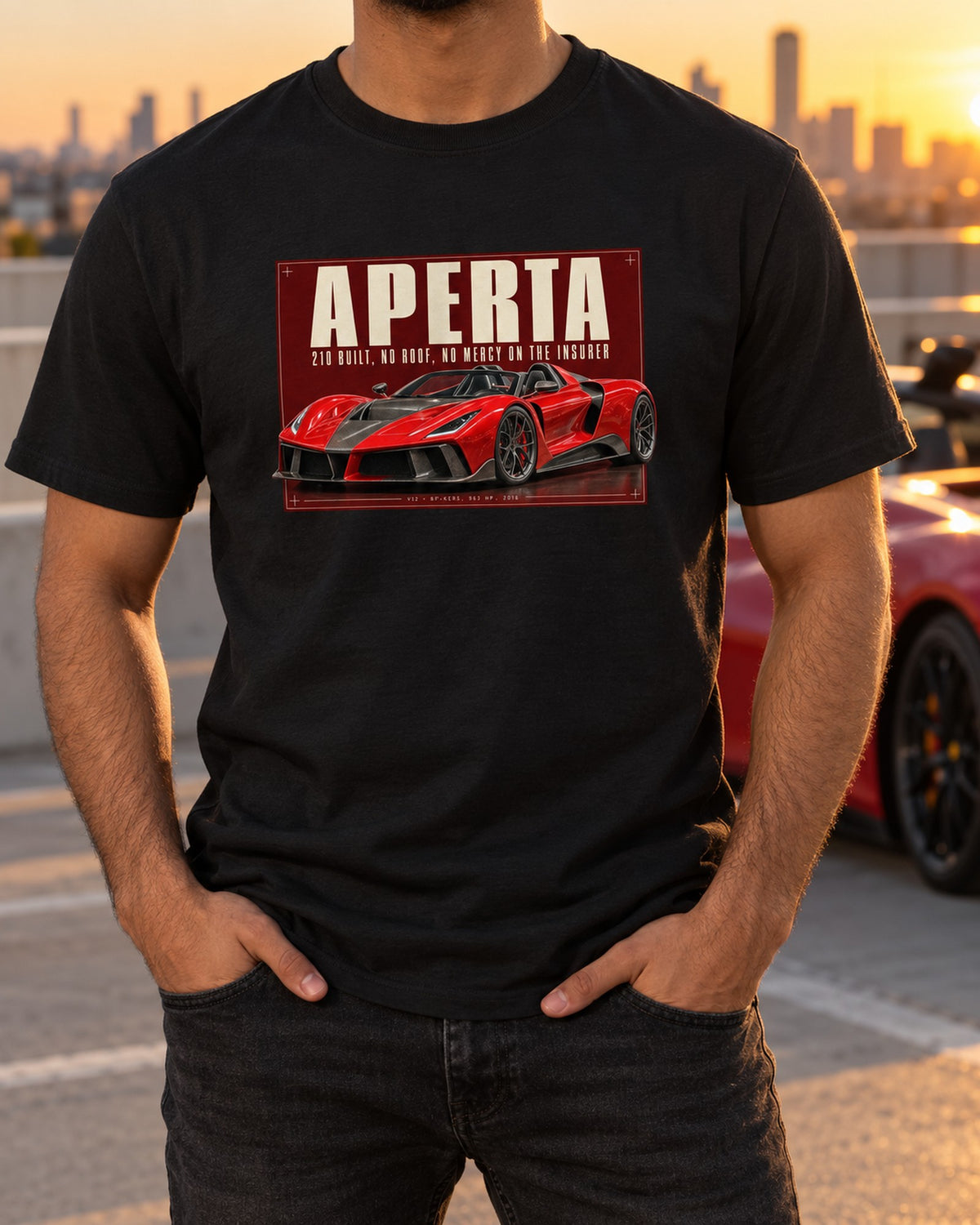 LaFerrari Aperta 2016 Editorial Headline Car Shirt T-Shirt Black worn hero