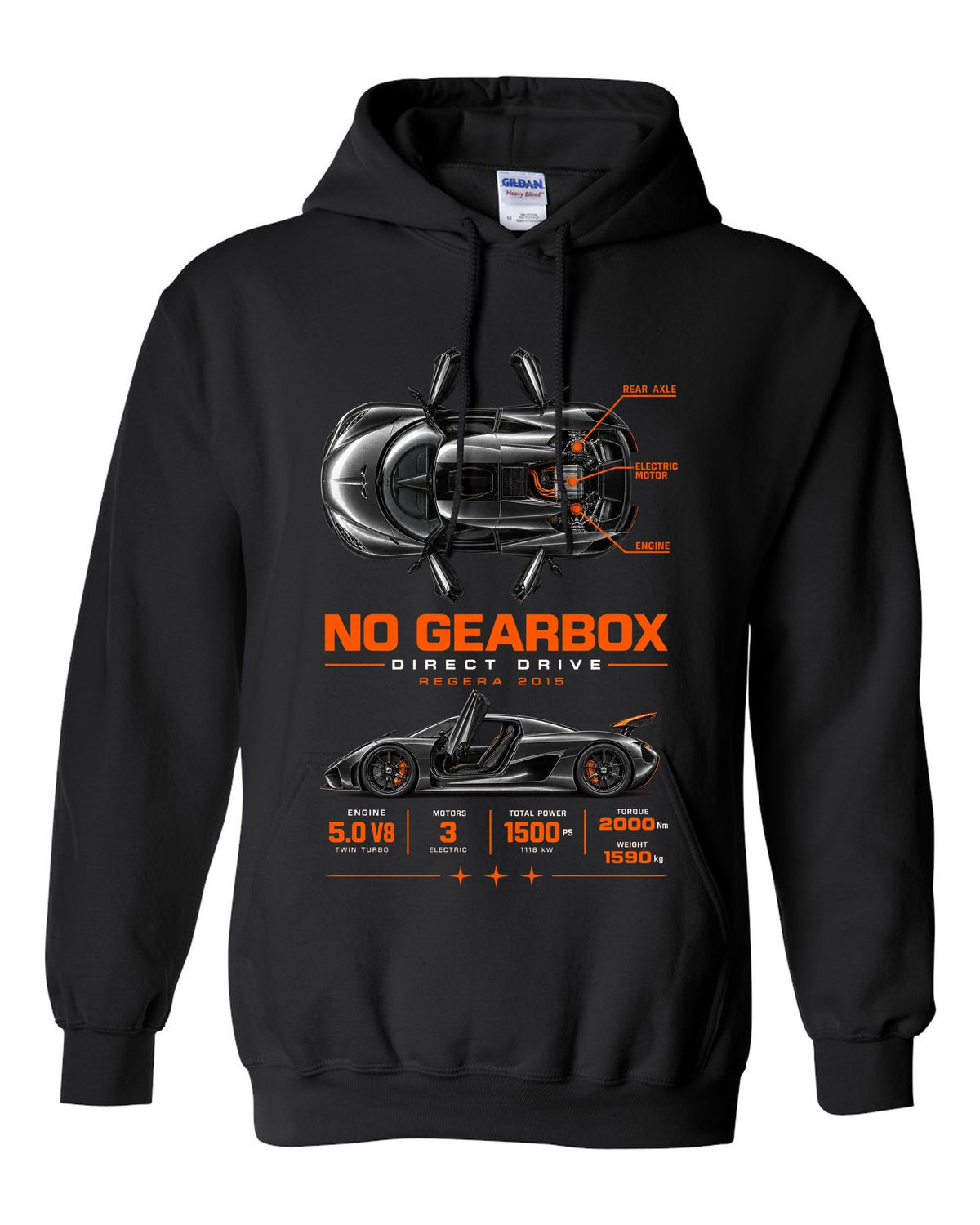 Koenigsegg Regera 2015 direct drive spec poster black pull over hoodie front view with the design