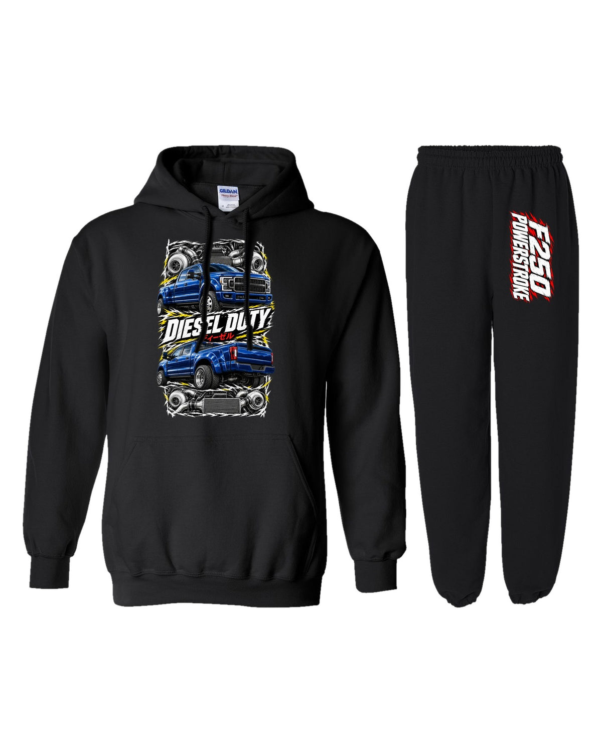 F250 Powerstroke Torn Poster Hoodie + Jogger Set black hoodie and sweatpants
