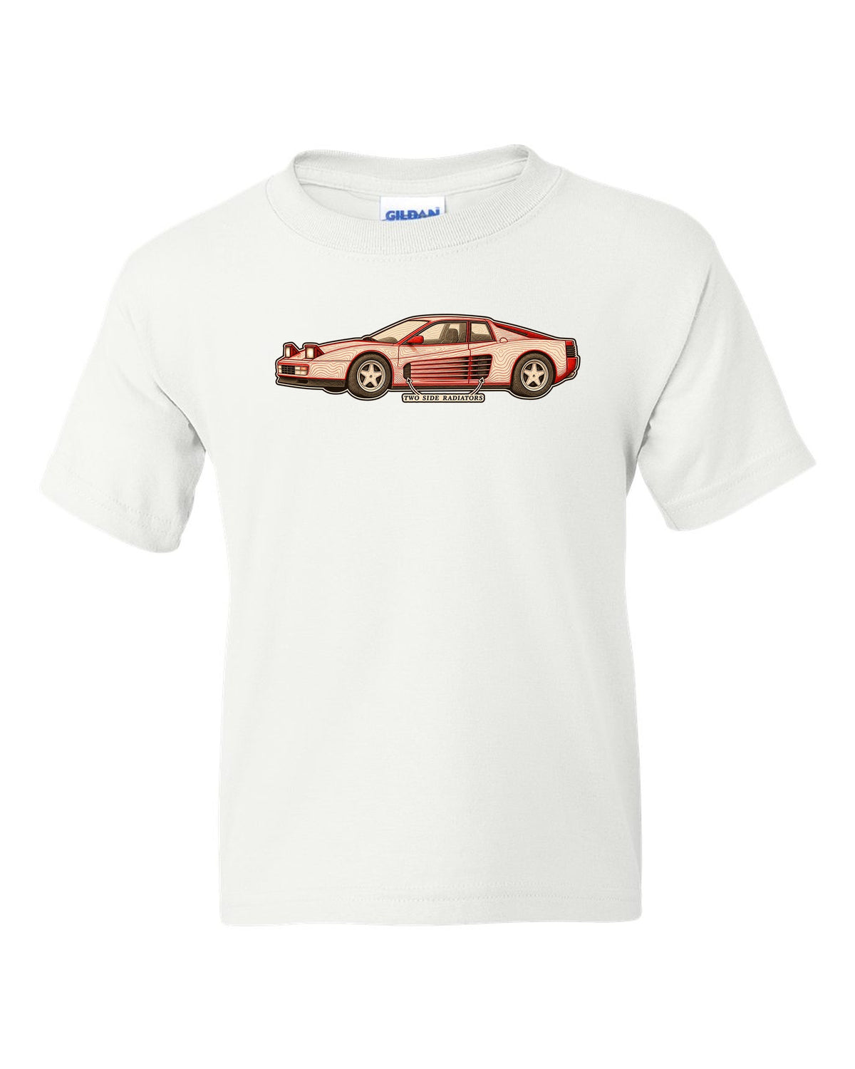 Ferrari Testarossa F110 Side Strake Contour Map white kids tee front view with the design