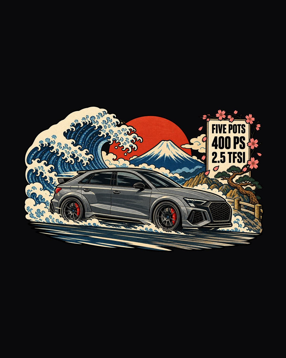 Audi RS3 8Y Ukiyo-e Woodblock Shirt, Five Cylinder Fuji design only