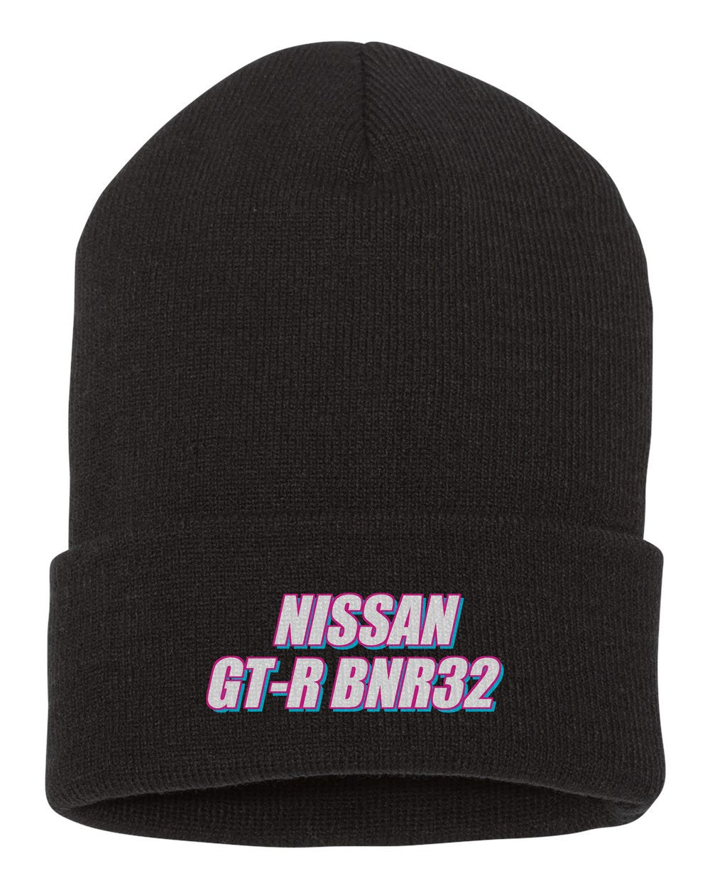Nissan Gt-R Bnr32 black beanie front view with car name