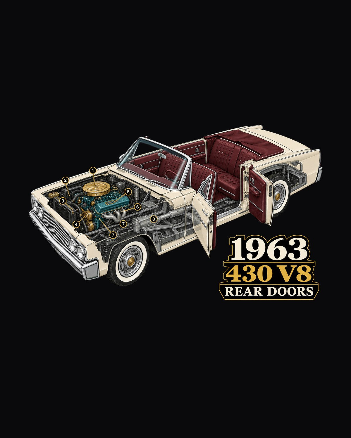 Lincoln Continental 1963 Cutaway Diagram Shirt design only