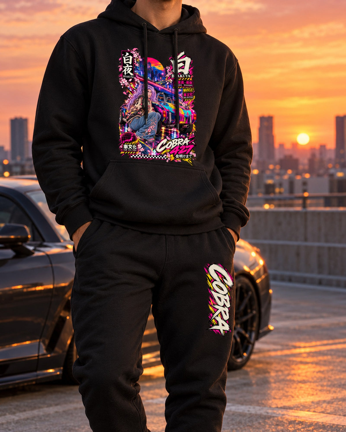 Cobra Byakuya Anime Girl Poster Hoodie + Jogger Set Black worn hero