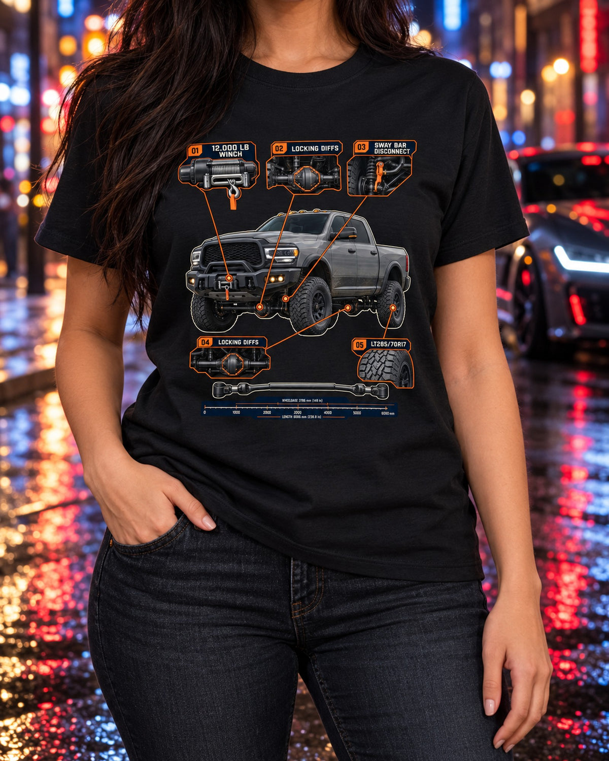 Ram 2500 Power Wagon Winch and Locking Diffs Callouts Shirt T-Shirt Black worn hero