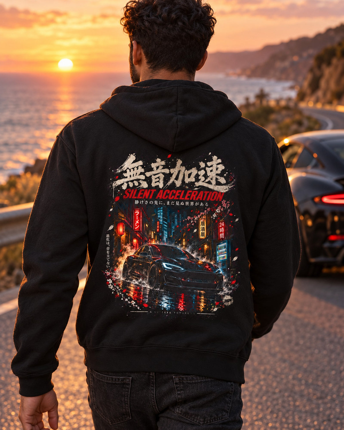 Tesla Model S Plaid Silent Acceleration Shirt, Hoodie & More Zip Hoodie Black worn hero