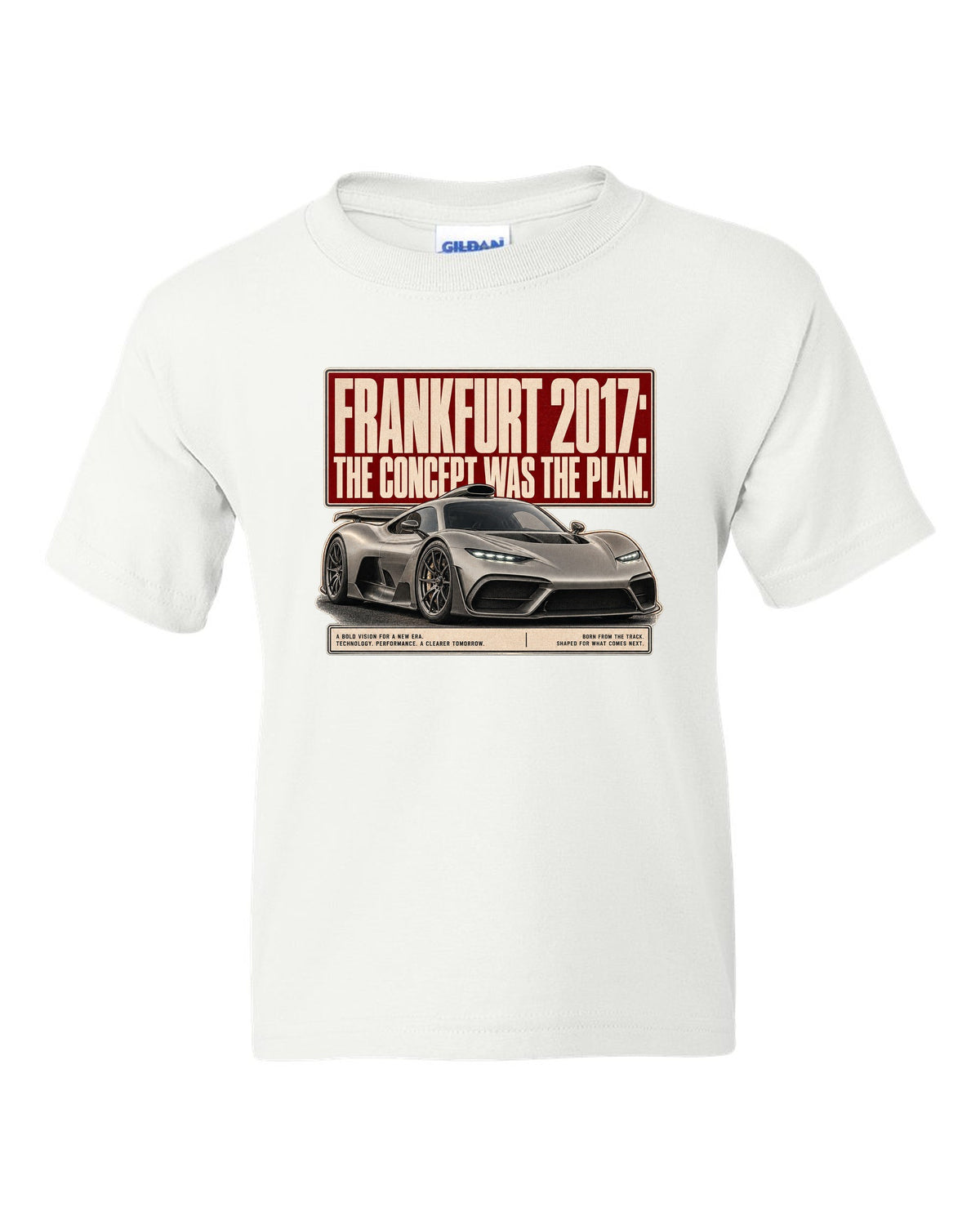 Mercedes-AMG Project One concept Frankfurt 2017 editorial headline design white kids tee front view with the design