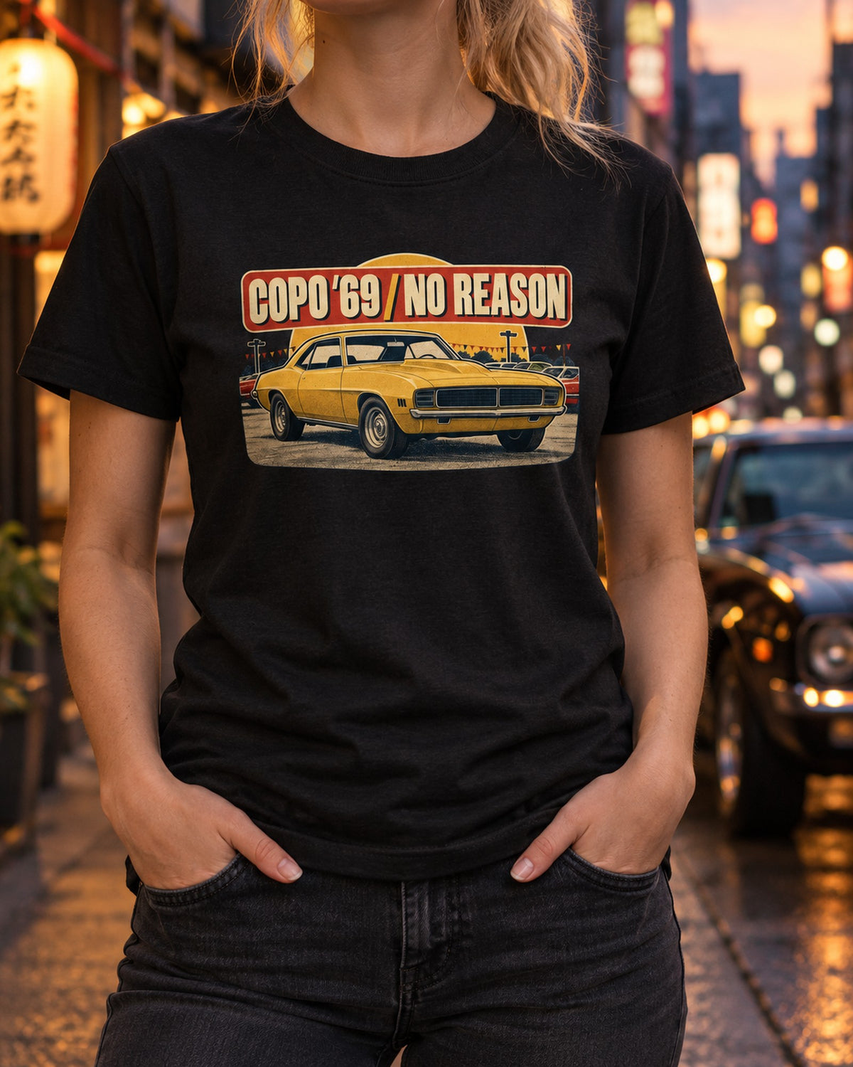 Chevrolet Camaro COPO 1969 Retro Catalogue Ad Shirt T-Shirt Black worn hero