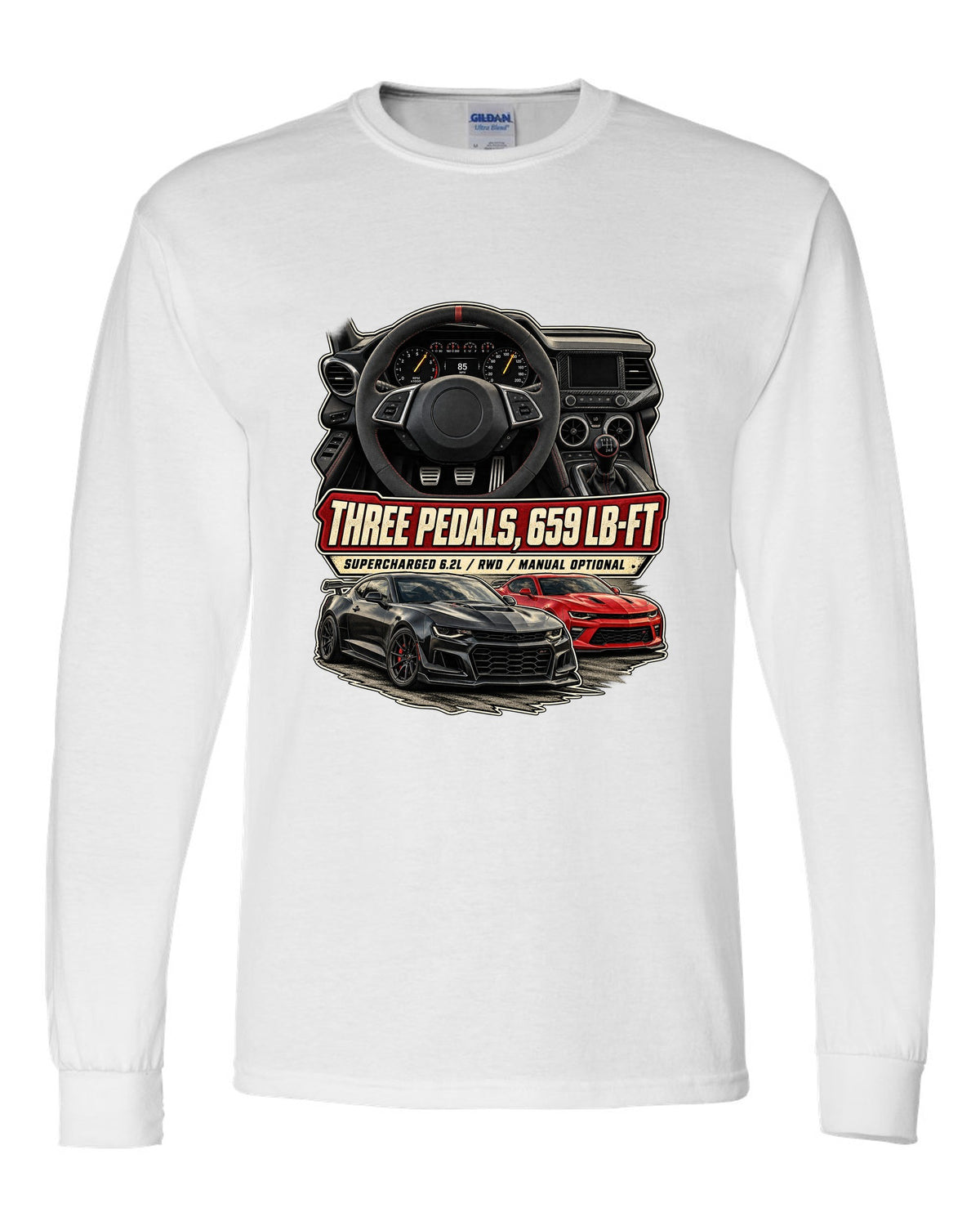 Gauge cockpit print of a 2022-25 Cadillac CT5-V Blackwing interior white long sleeve front view with the design