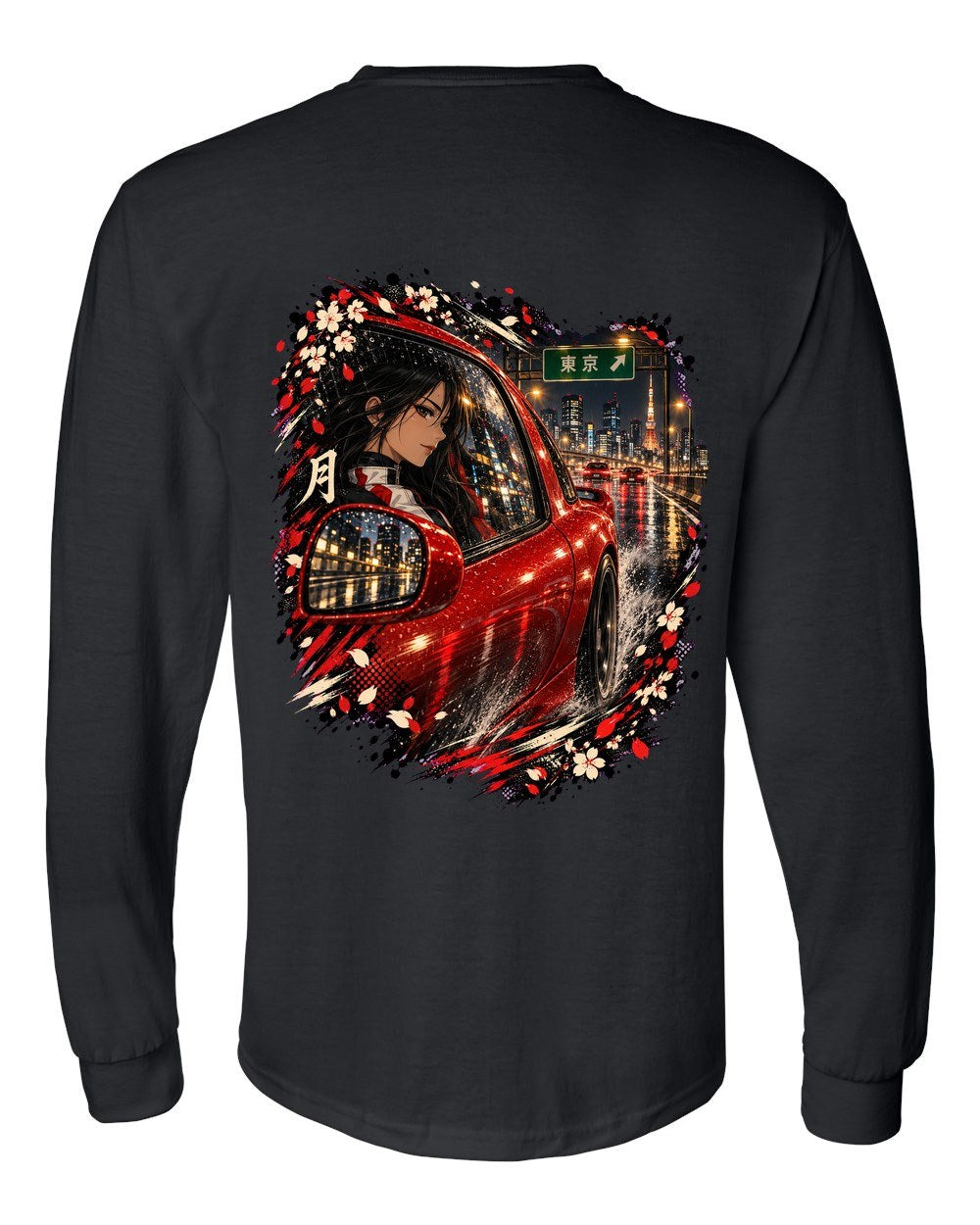 Mazda RX-7 FD Anime Girl Long Sleeve Black back