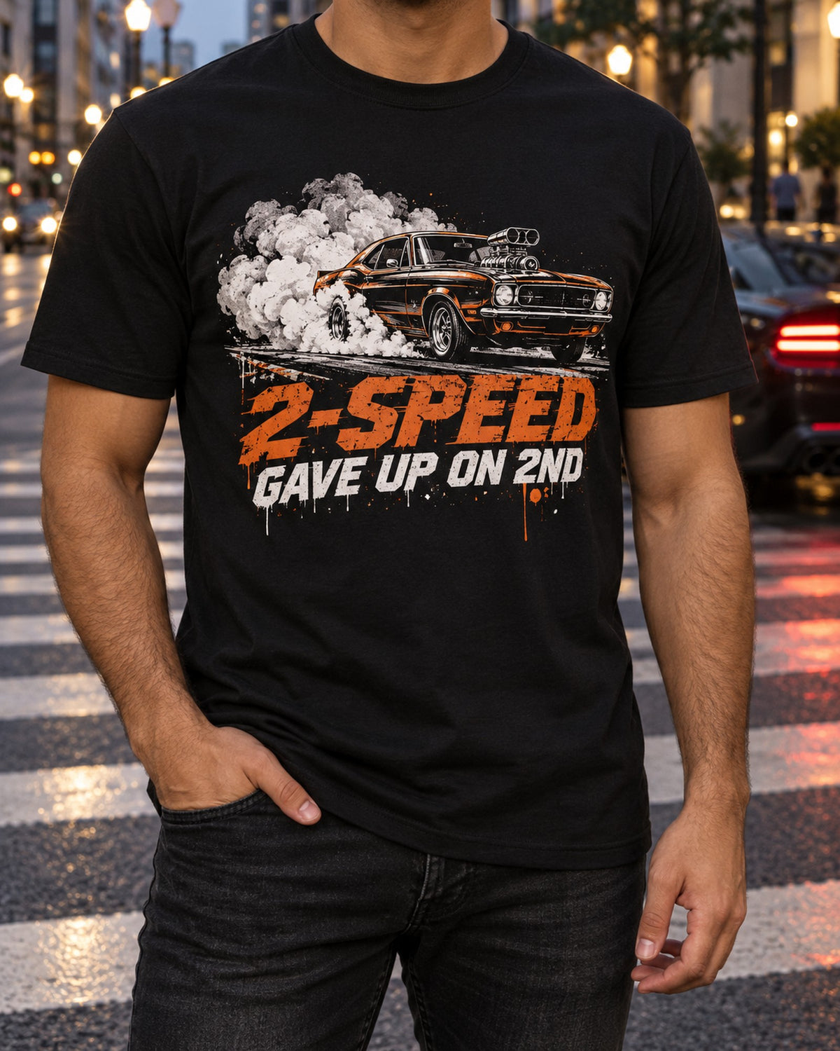 Silent Burnout Tesla Roadster Gen 1 Spray Stencil Street Art Tee T-Shirt Black worn hero