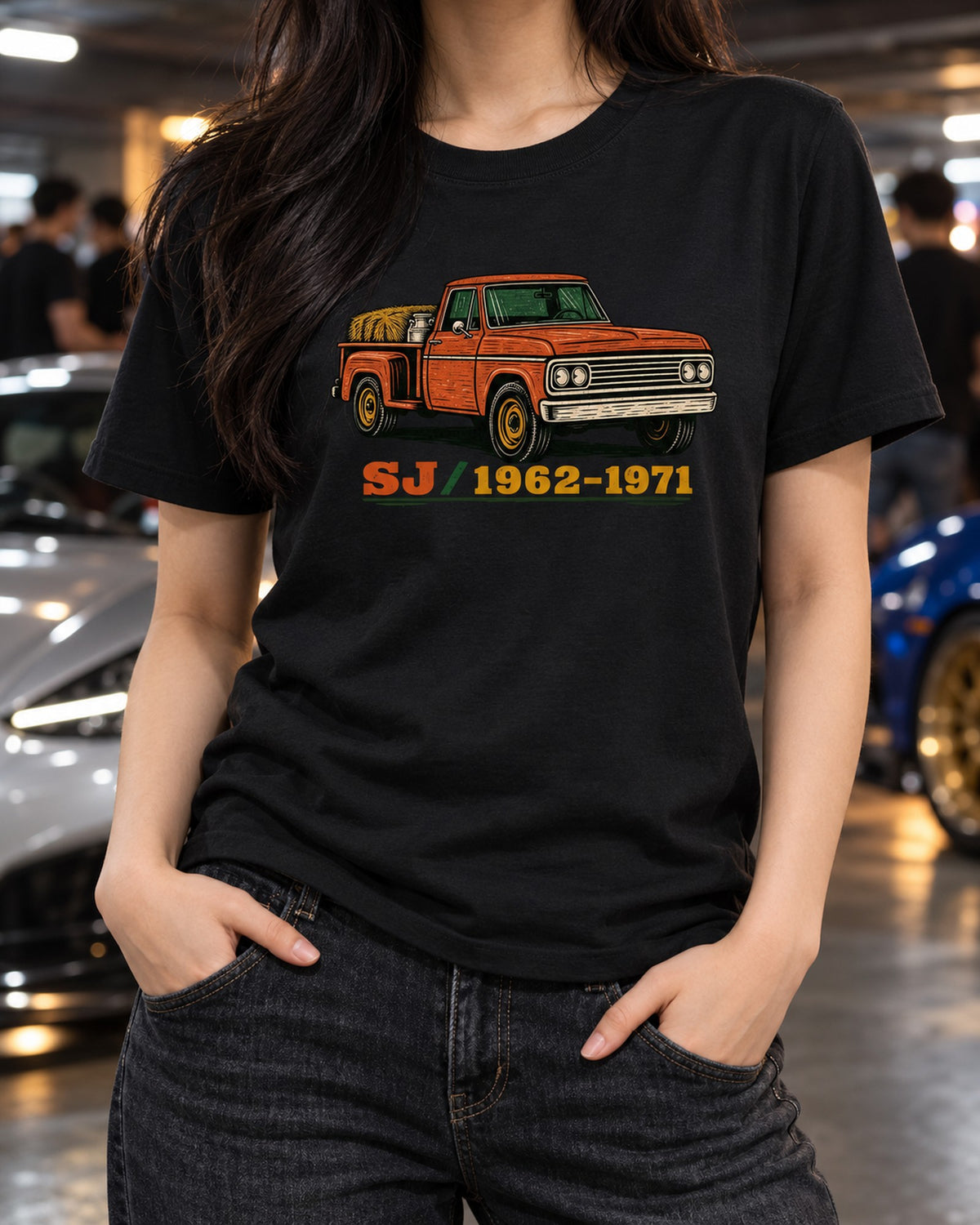 Jeep Gladiator SJ Woodcut Shirt, Vintage Pickup Gift T-Shirt Black worn hero