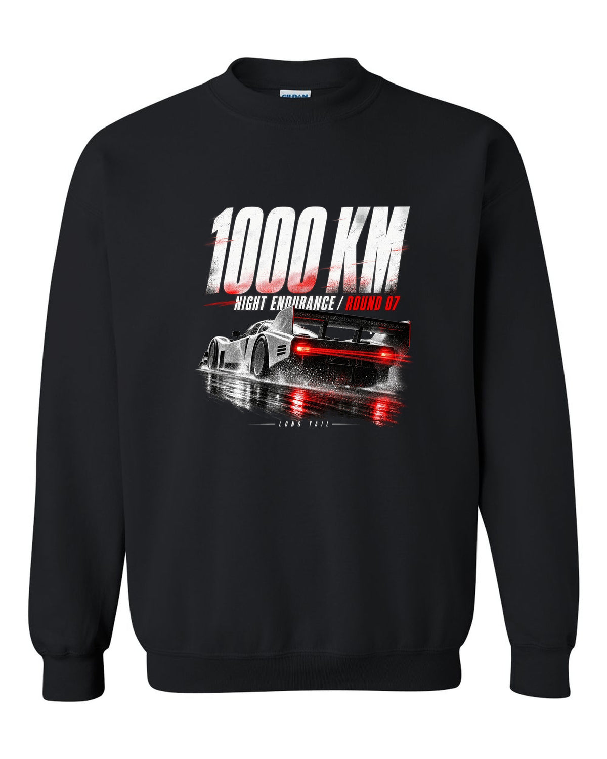 Porsche 962 Group C night endurance race poster print black crewneck front view with the design