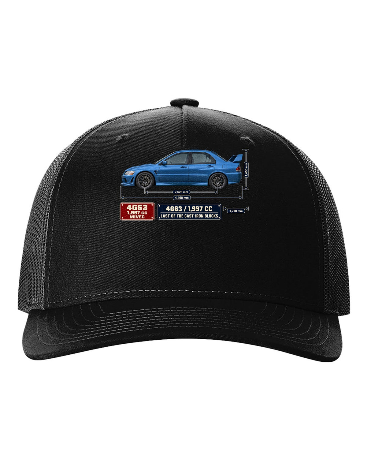 Lancer Evolution IX MR Blueprint black hat front view with the design