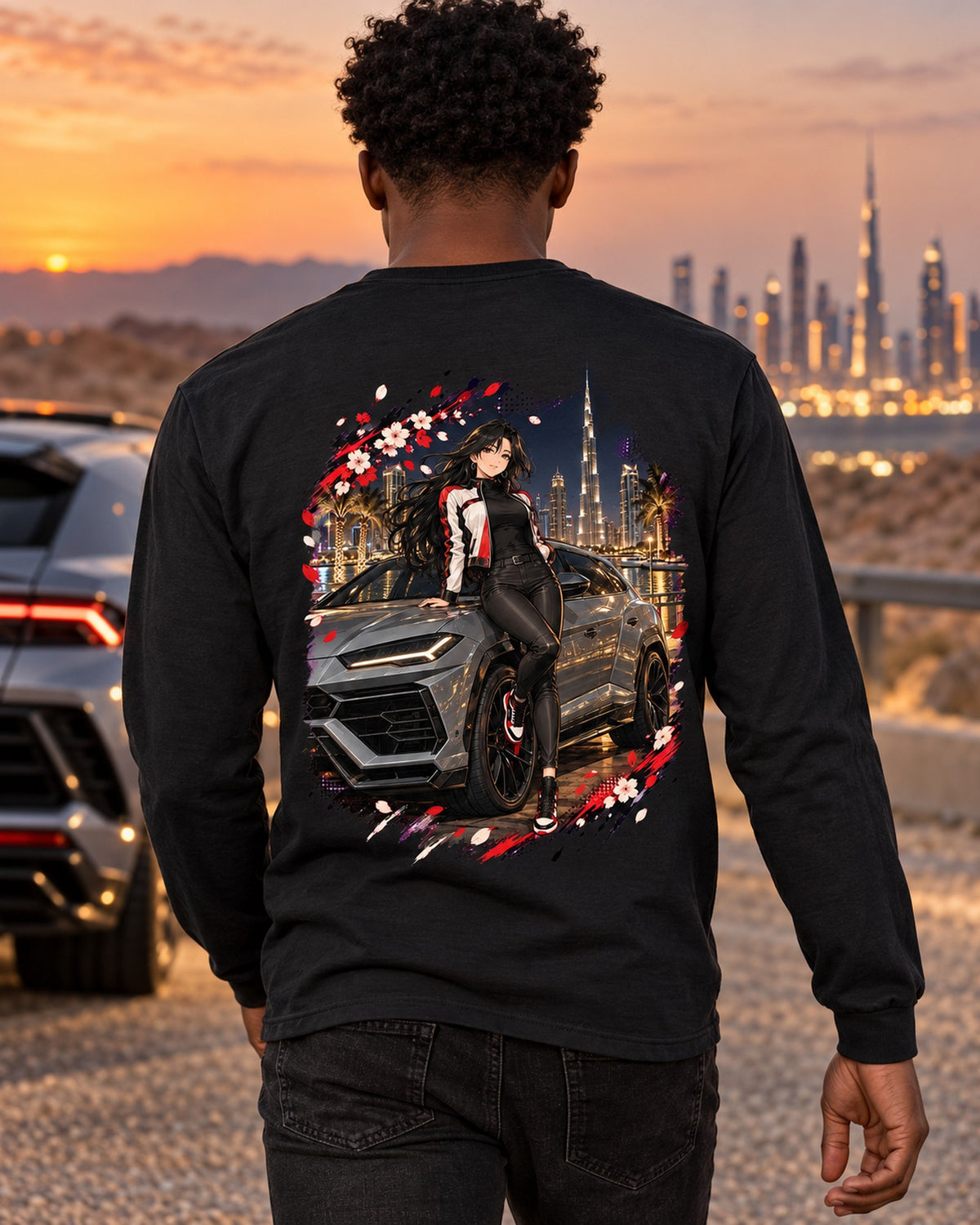 Lamborghini Urus Anime Girl Shirt, Hoodie & More Long Sleeve Black worn hero
