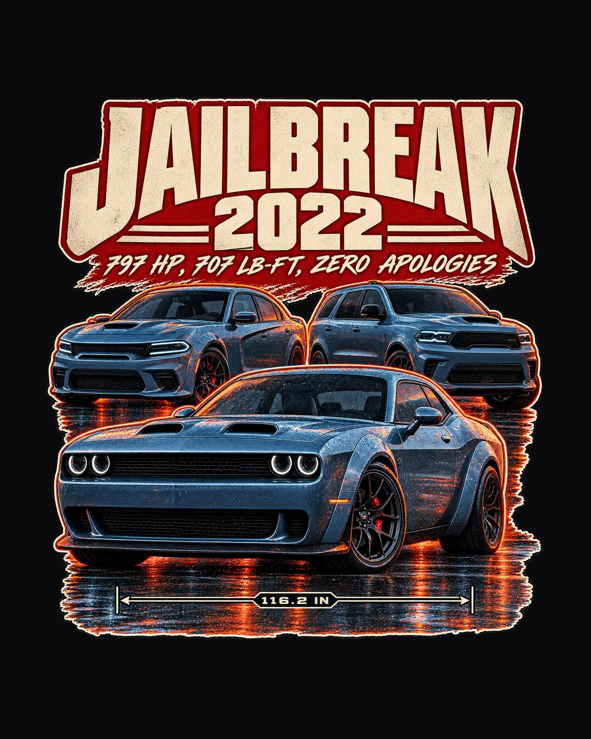 Dodge Challenger Hellcat Redeye Jailbreak Street Poster Tee design only