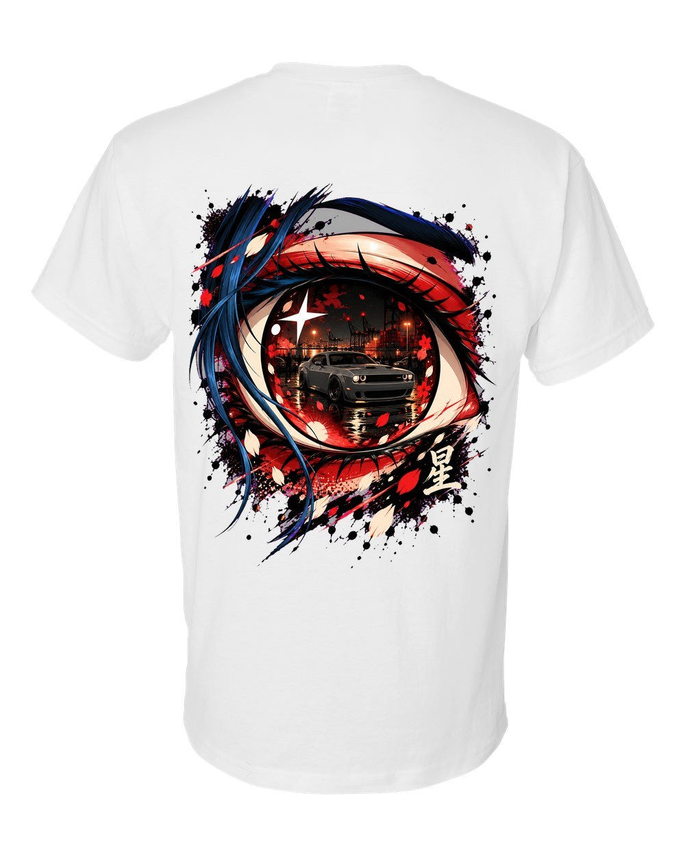 Dodge Challenger Hellcat Anime Girl T-Shirt White back