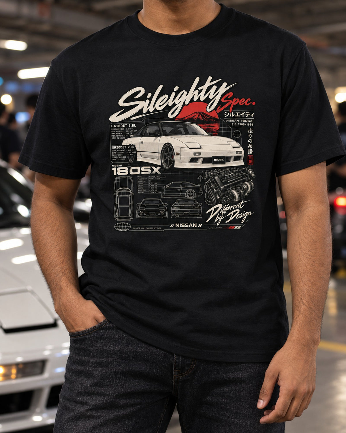 Nissan 180SX Sileighty CA18DET SR20DET Spec Plate Shirt T-Shirt Black worn hero