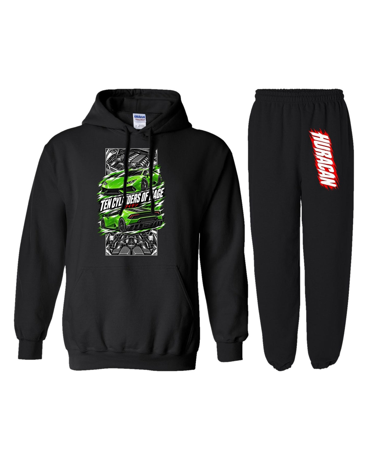 Huracan Torn Poster Hoodie + Jogger Set black hoodie and sweatpants