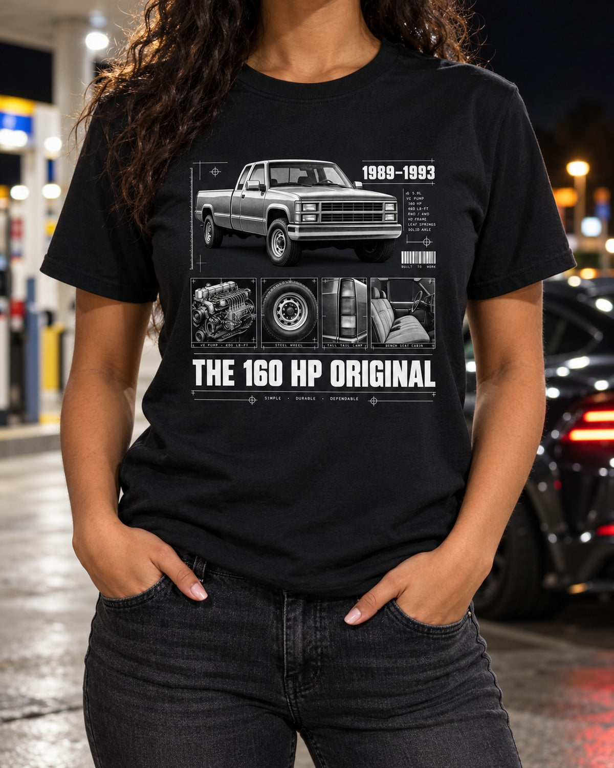 Dodge D250 1st Gen Cummins 1989-93 160 HP Original Dossier Shirt T-Shirt Black worn hero