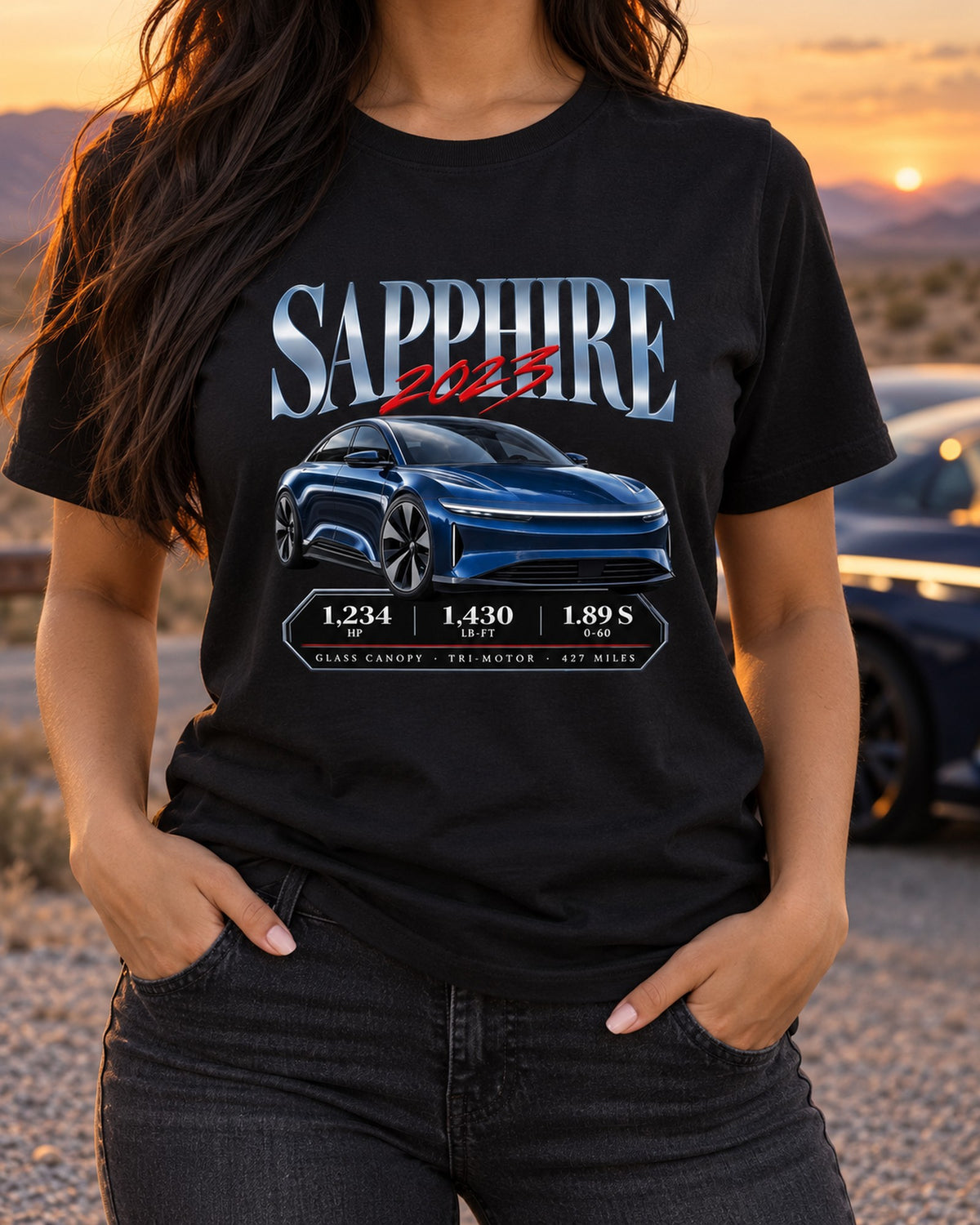 Lucid Air Sapphire 2023 Archive Panel Shirt, Tri-Motor T-Shirt Black worn hero
