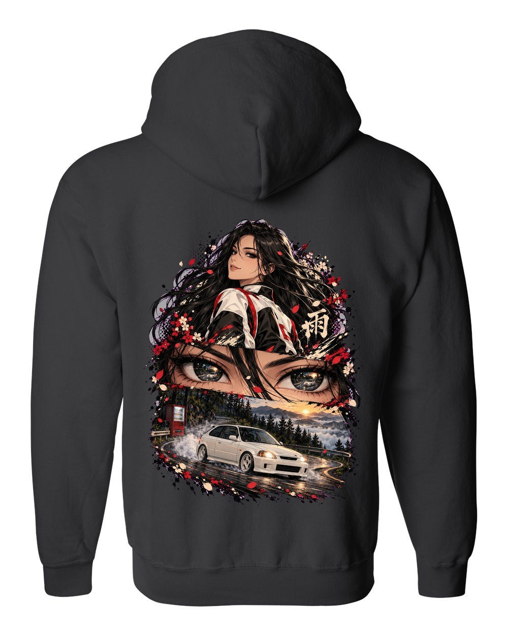 Honda Civic Type R EK9 Anime Girl Zip Hoodie Black back